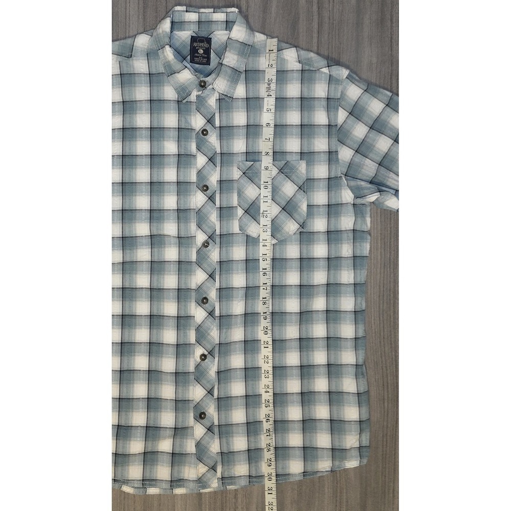 Red Head Green Plaid Button Up Short Sleeve Outdoor Casual Spring Mens Sz L - Picture 7 of 9